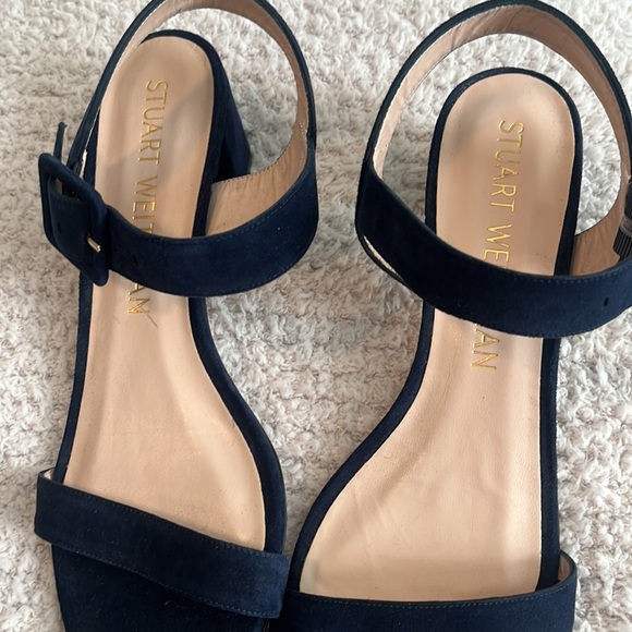 Mint condition Stuart Weitzman Alexandrine Suede Block-Heel Sandals Blue SZ 10 - Picture 2 of 8